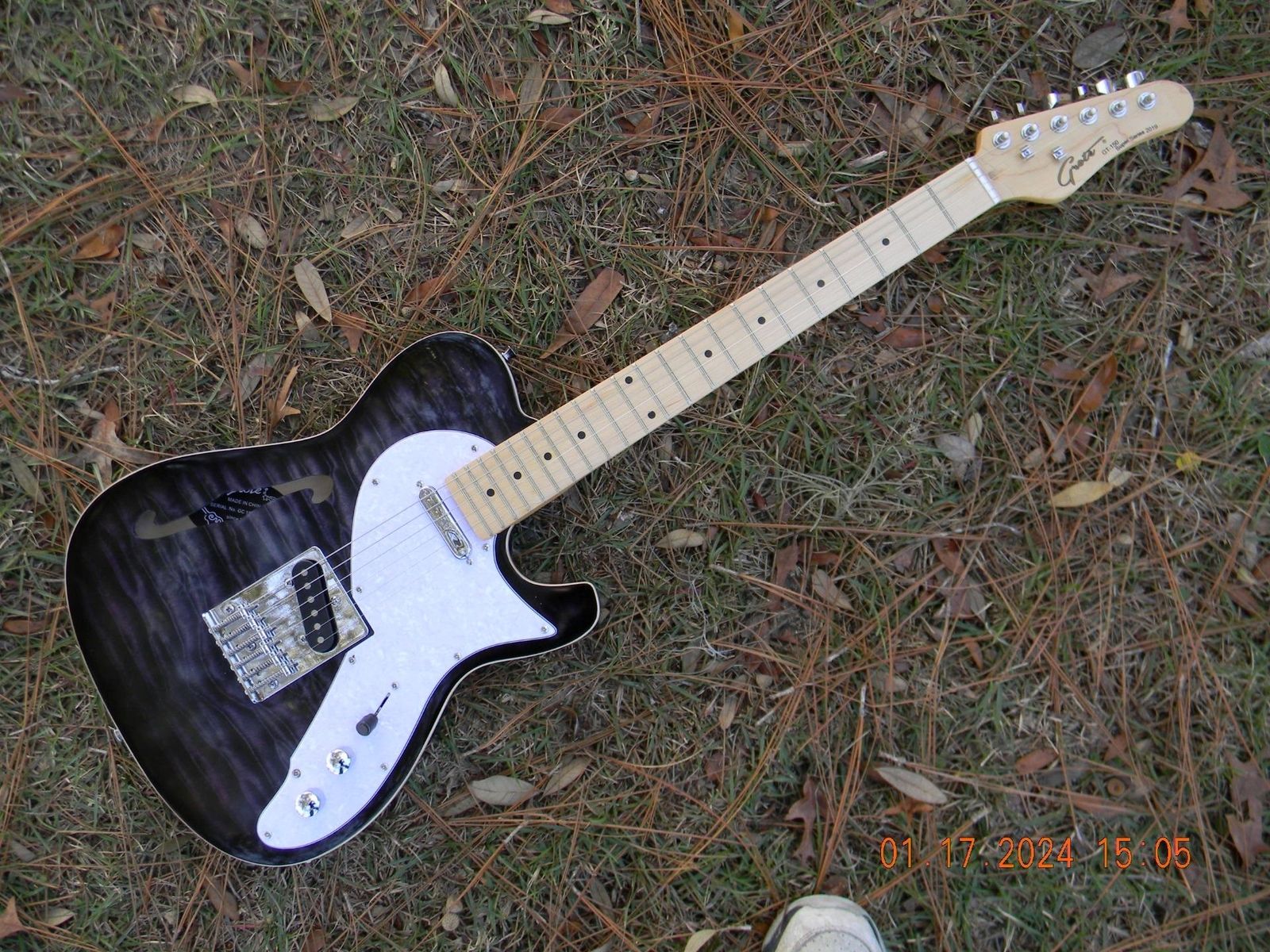 Grote GT-150 Super Series Semi Hollow F Hole Flame Top Electric Guitar, Nice