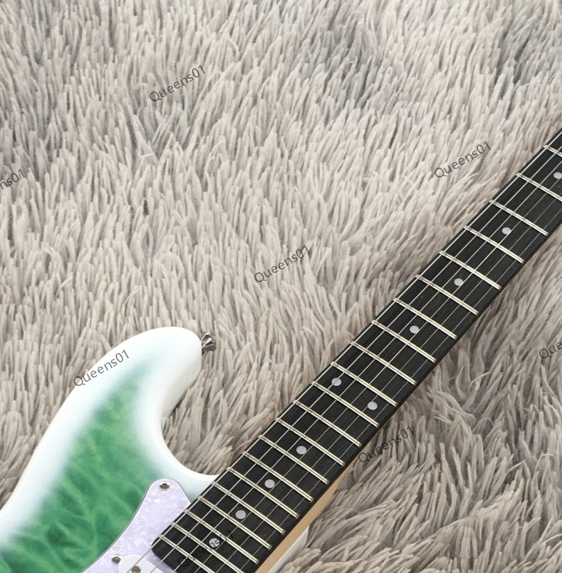 Electric Guitar SSH Pickups Quilted Maple Top Veneer Solid Body Green Fast Ship