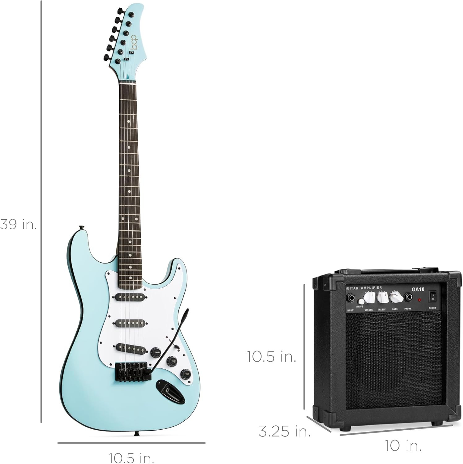 39In Full Size Beginner Electric Guitar Starter Kit W/Case, Strap, 11W Amp, Stri