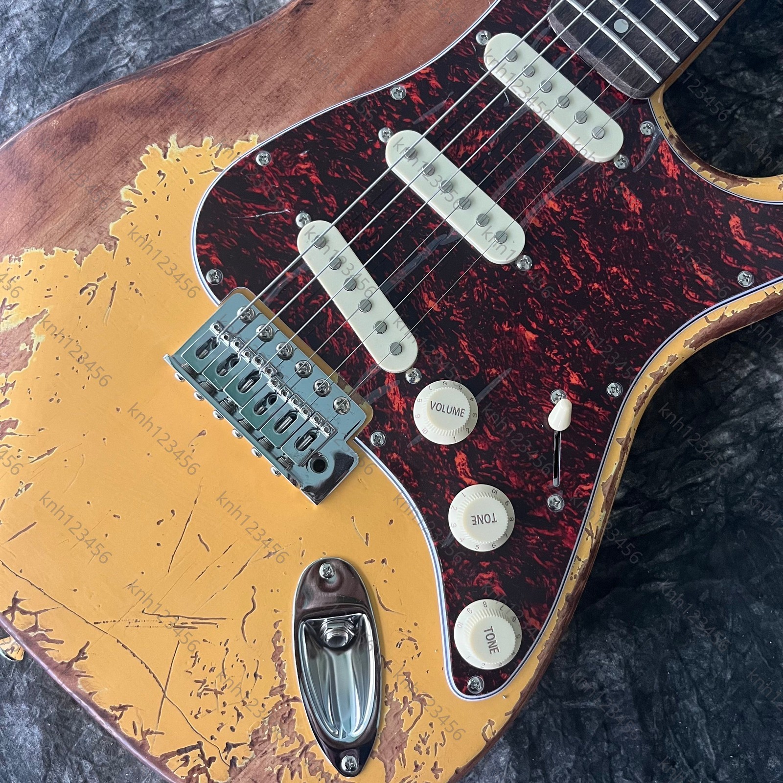 Vintage Worn Double Cut Electric Guitar SSS Pickups Tremolo Bridge Free Ship