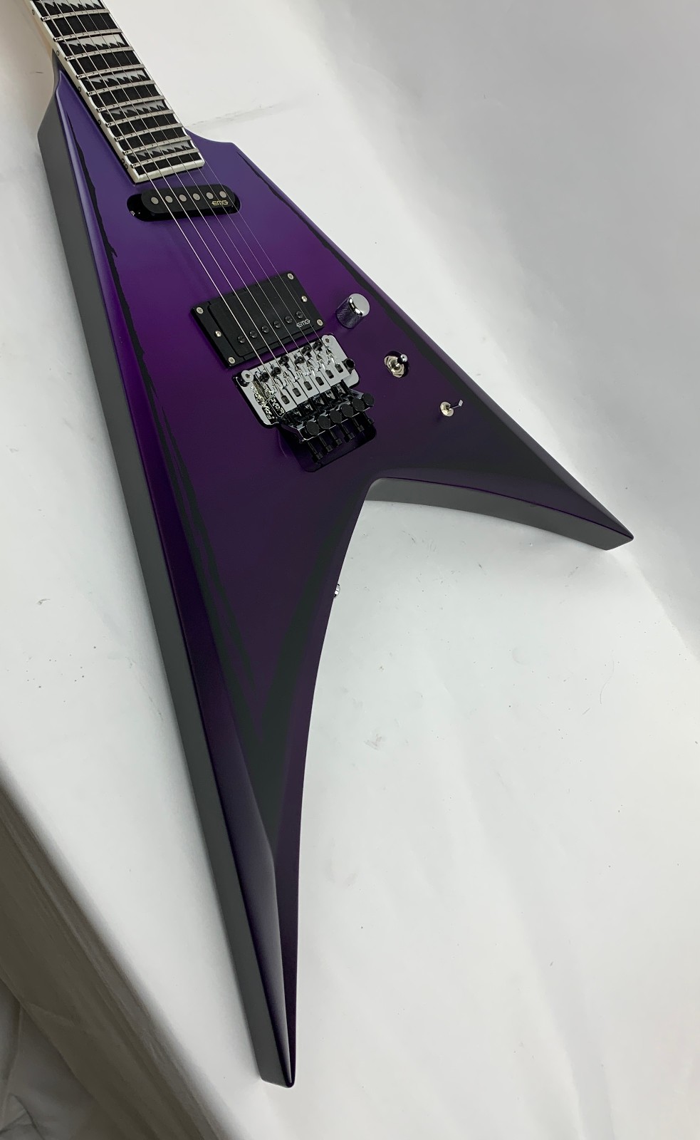 ESP E-II Alexi Laiho Signature Ripped Purple Fade Satin with Pinstripes B-Stock