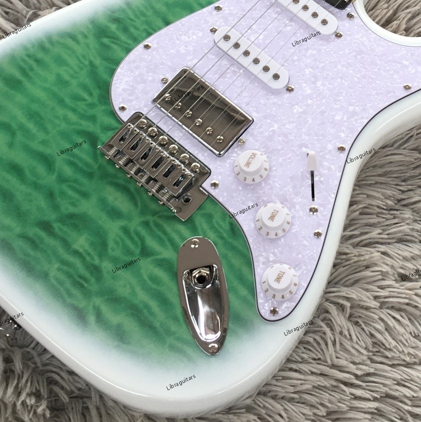 Electric Guitar SSH Pickups Quilted Maple Top Veneer Solid Body Green US Stock