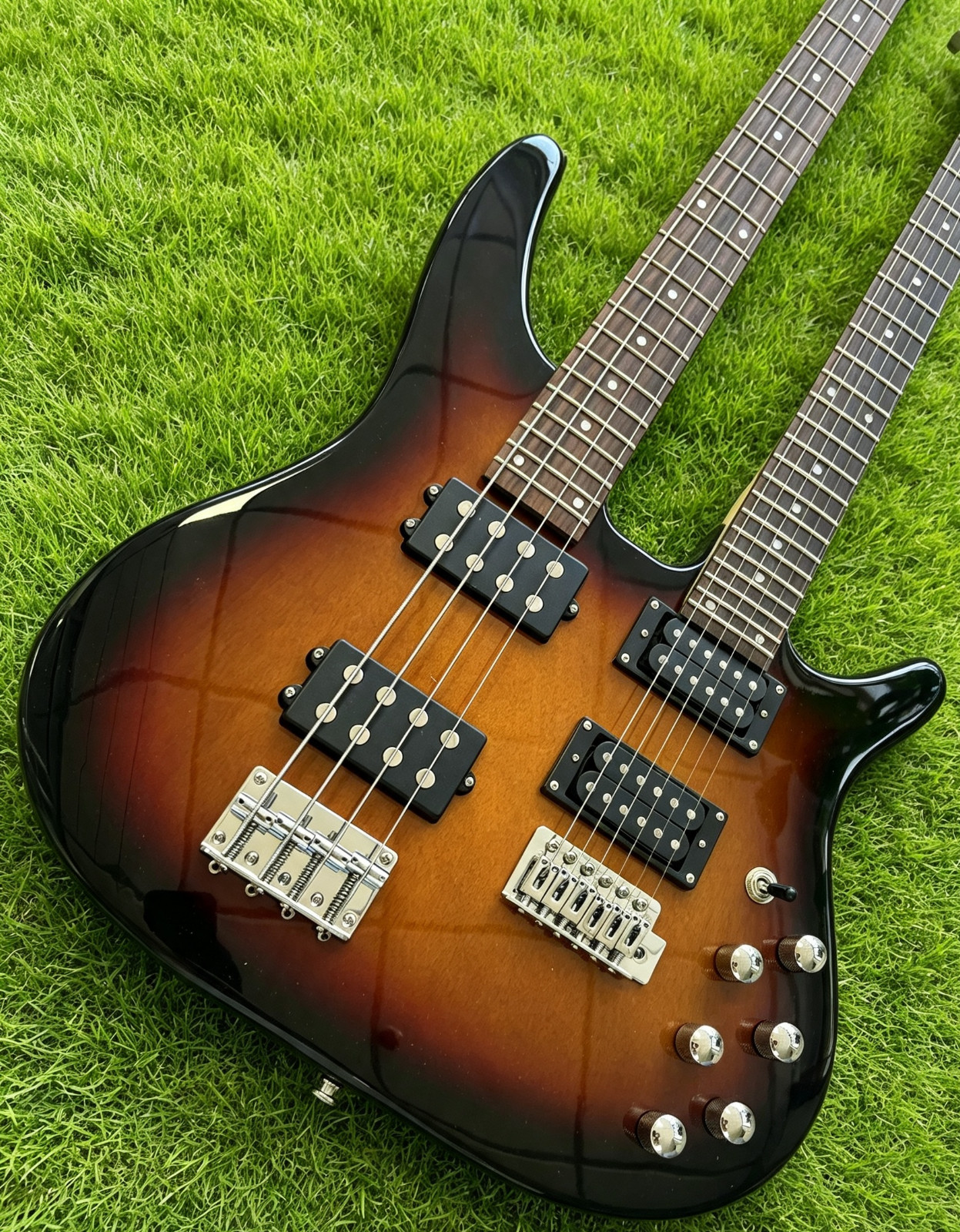 US Warehouse Sunburst Double Neck Guitar Bass Combo 6+4 Strings Solid Body