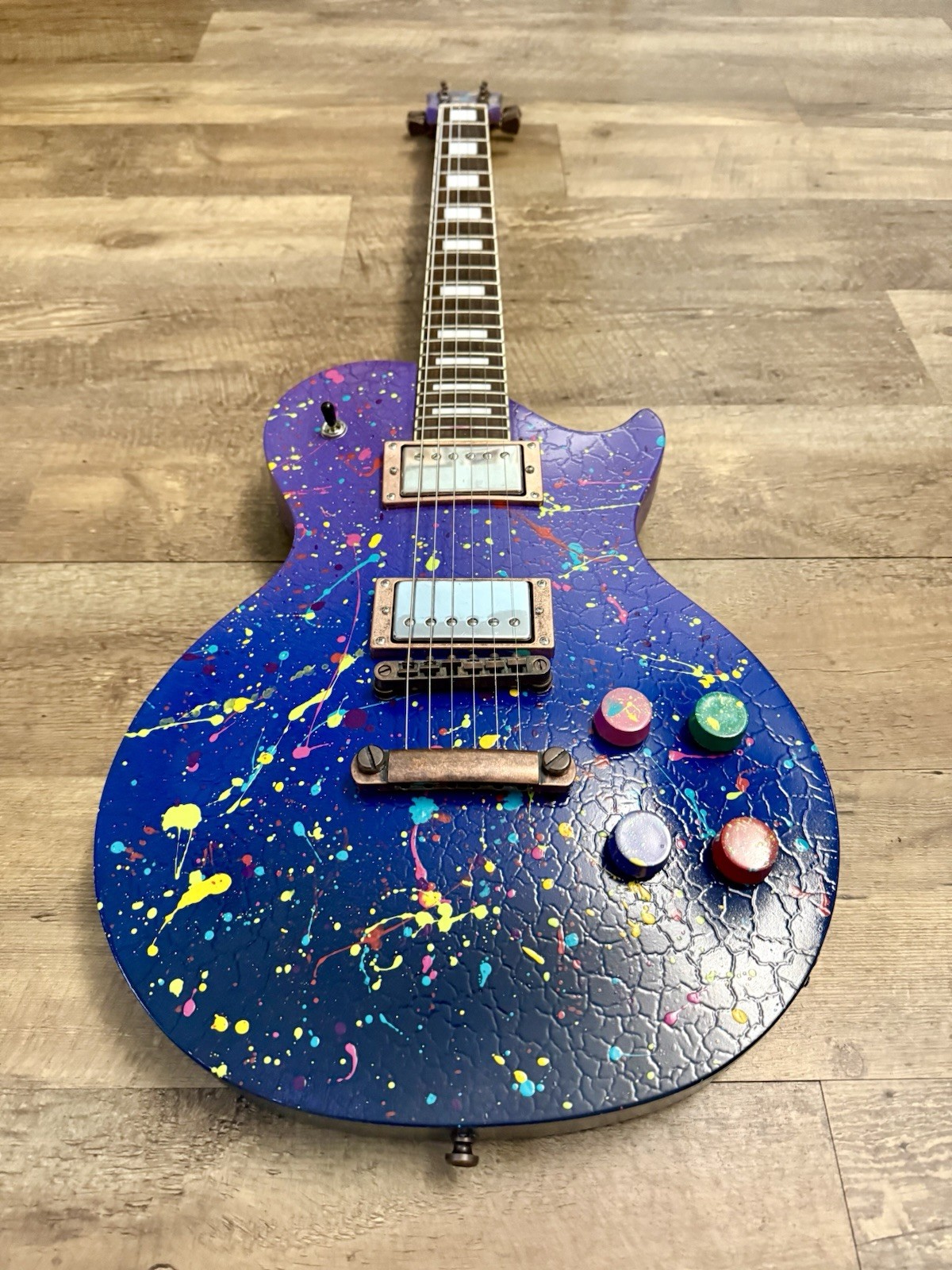 Custom Hand-painted LP Style Guitar – Blue/Purple Splatter Finish