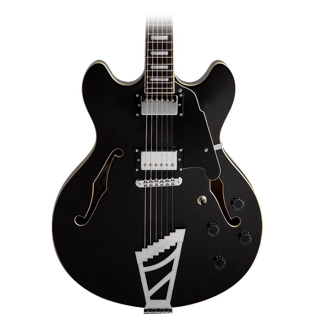D’Angelico Premier Semi-Hollow Electric Guitar. Black Finish, 6 String.
