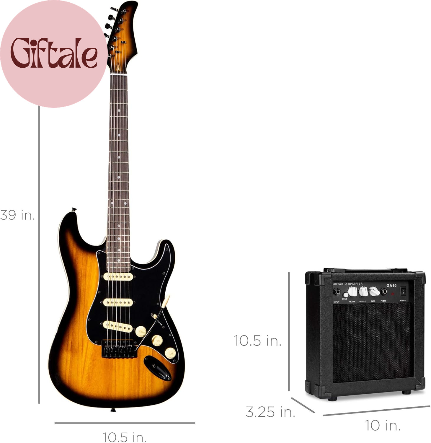 39In Full Size Beginner Electric Guitar Starter Kit W/Case, Strap, 10W Amp, Stri