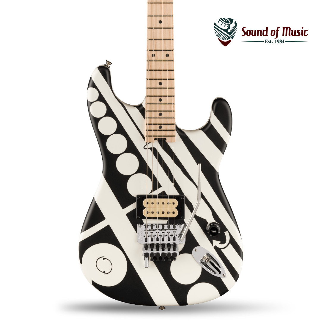EVH Striped Series Circles, Maple Fingerboard W/Gig Bag – White and Black