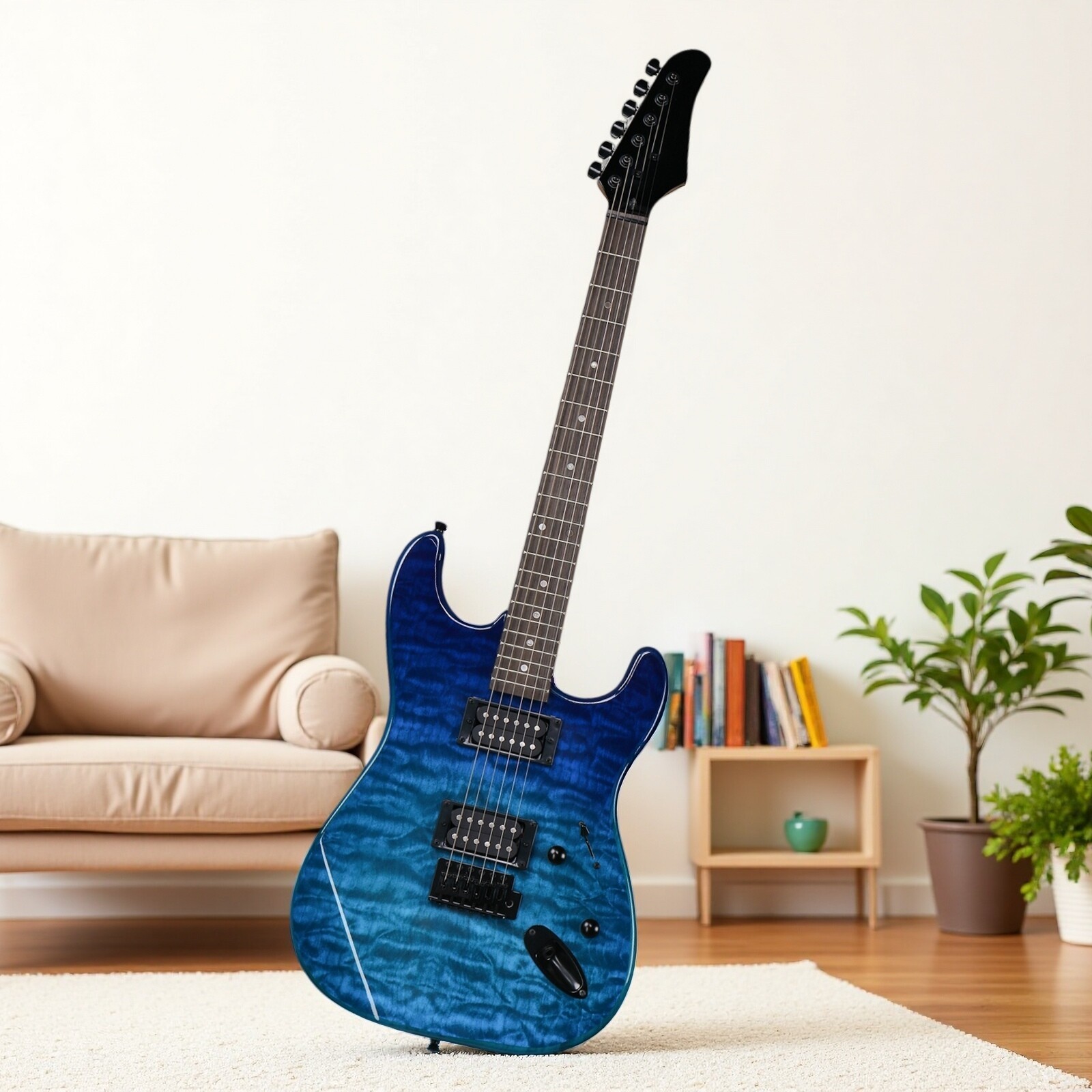 39″ Beginner S-Style Electric Guitar Set – Tremolo Full Size HH Pickups Blue