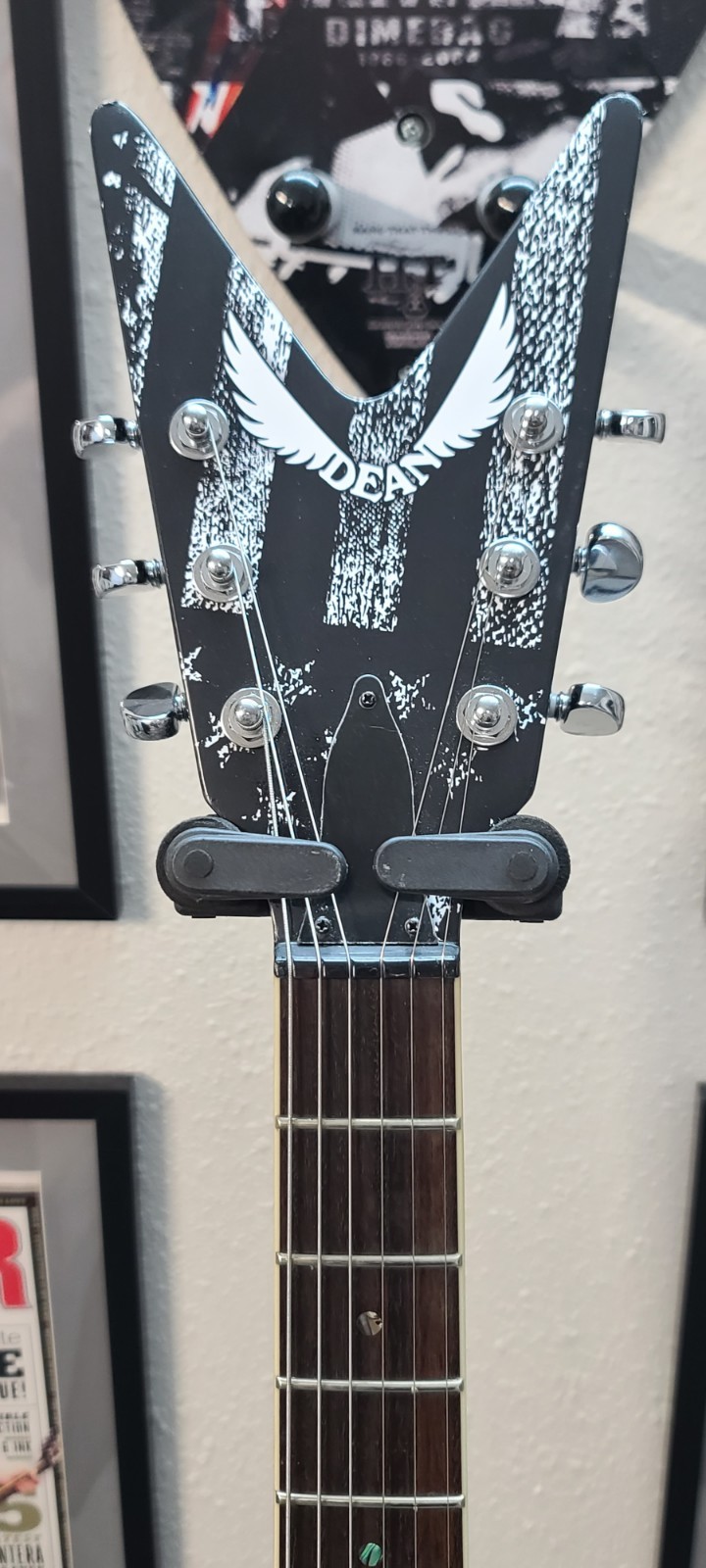 Dean V 79 Black with Custom USA Flag Guitar Skin! Great Cond, Sounds Awesome!