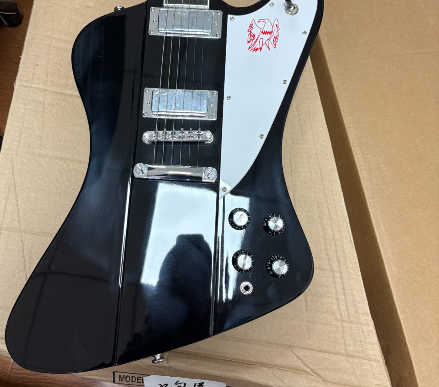 Black Firebird Style Electric Guitar Rosewood Fingerboard Fixed Bridge