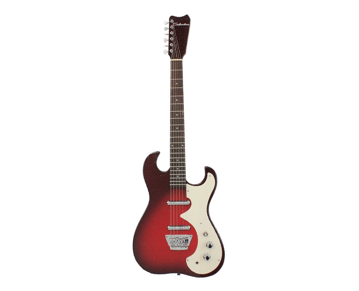 Silvertone 1449 Series Double Cut Guitar – Red Silver Flake Burst – Open Box