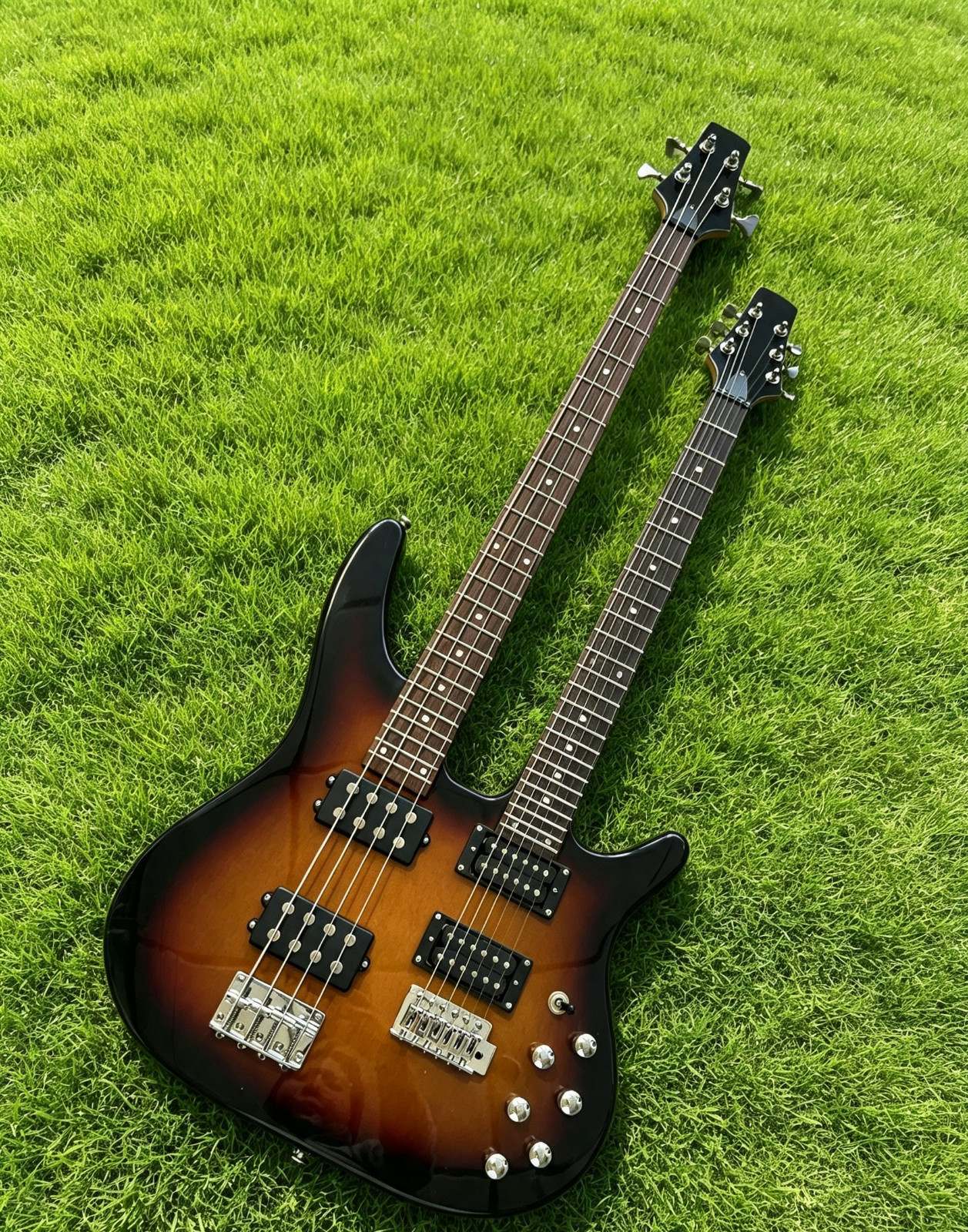 US Warehouse Sunburst Double Neck Guitar Bass Combo 6+4 Strings Solid Body