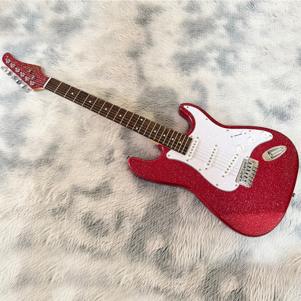 Red ST Electric Guitar SSS Pickups White Pearl Guard Free Shipping