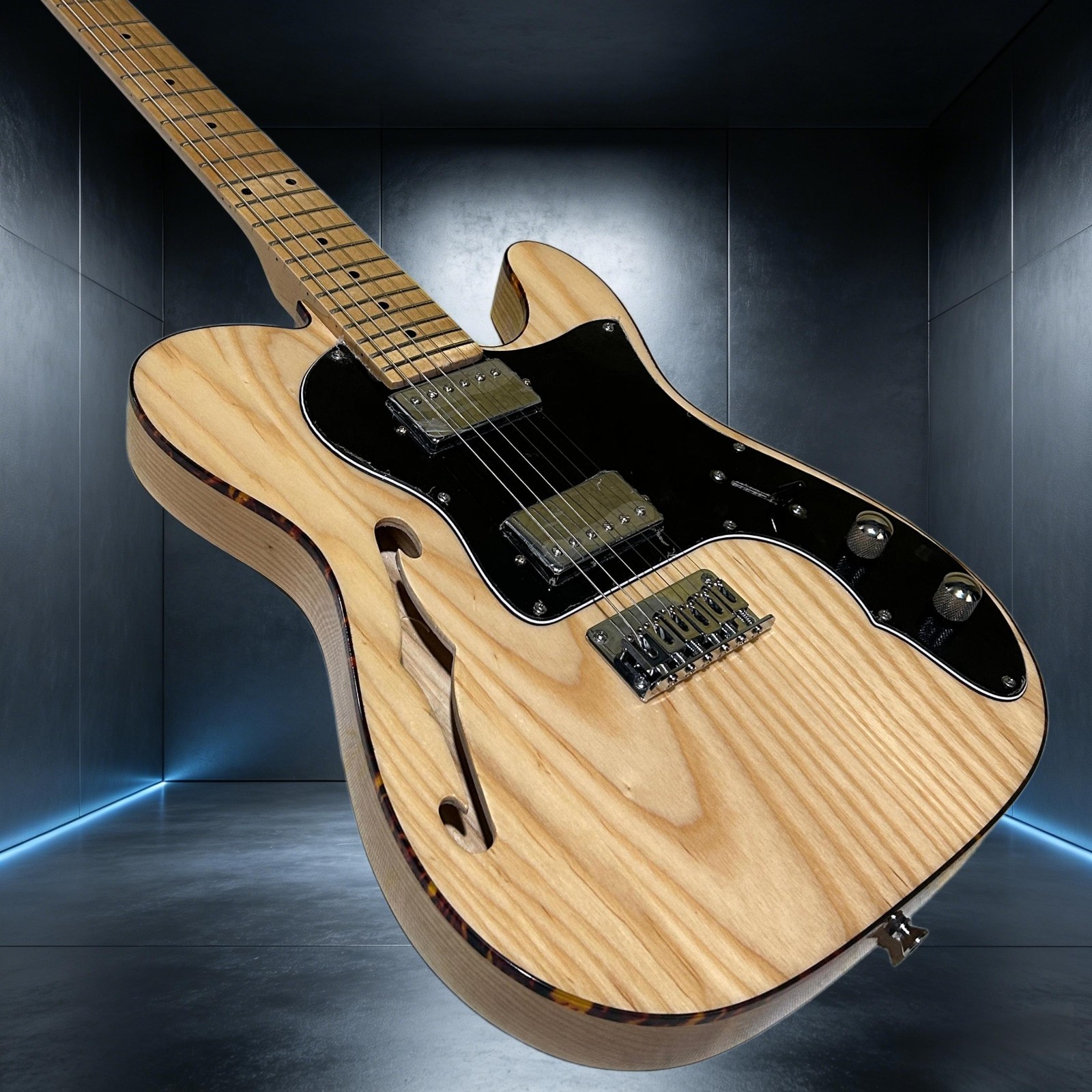 Tele Electric Guitar Maple Fretboard Ash Body Original Wood Color F Hole