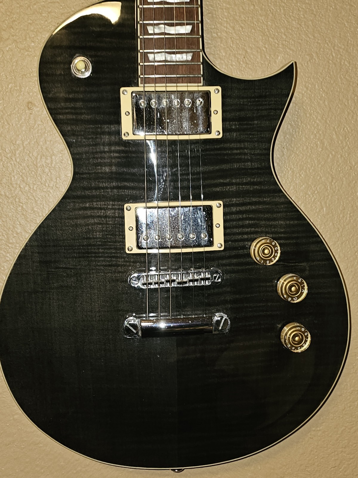 ESP LTD EC-256FM Electric Guitar Flame Maple Top Black Ser.# RS17070914, paint