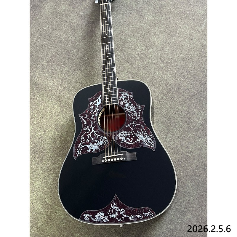 Acoustic guitar Soild black 3 pickguards star inlay B1G Sound Hole electric