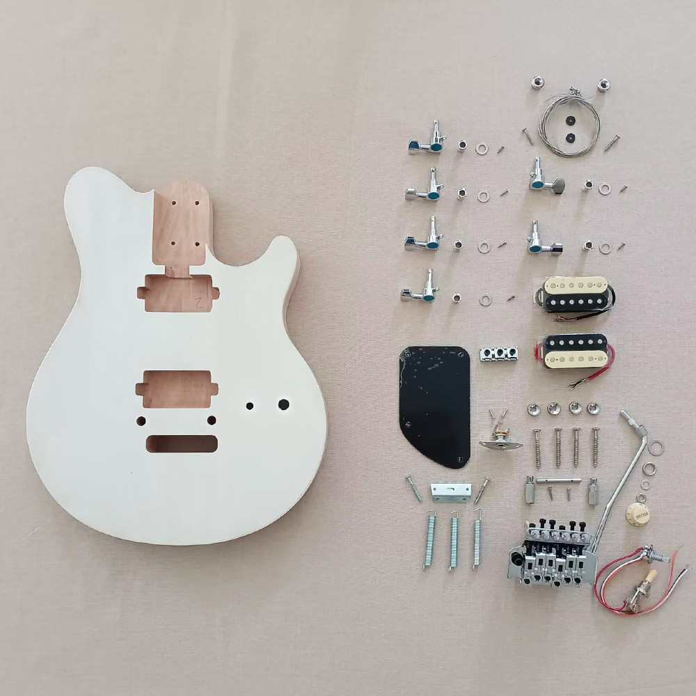 DIY Electric Guitar Kit Mahogany Body Bolt On Maple Neck FB CR Part Dot Inlay