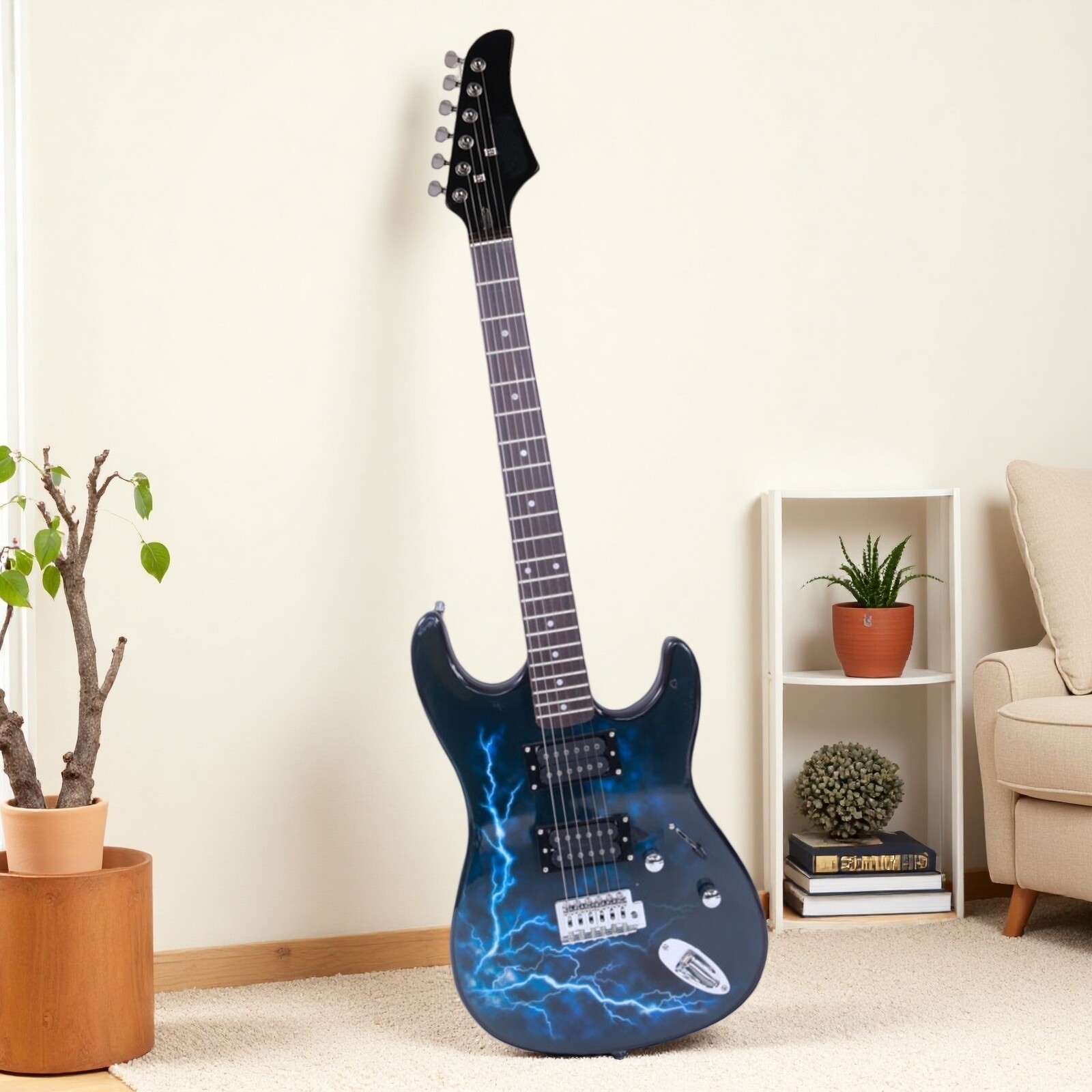 39″ Beginner S Style Electric Guitar Set-Tremolo Full Size HH Pickups Lightning