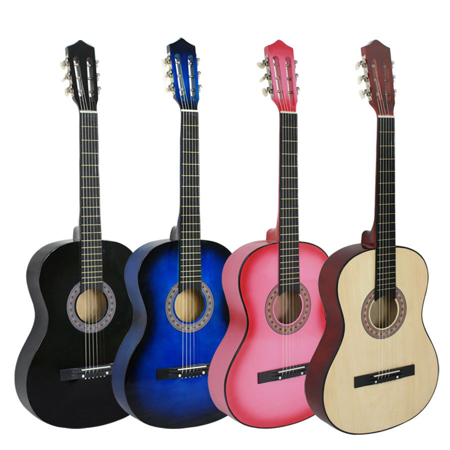 38″ Wooden Beginners Acoustic Guitar With Guitar Case Strap Tuner and Pick
