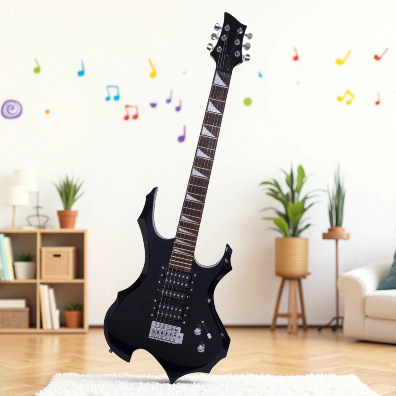 36″ Beginner Electric Guitar Set-Full Size Metal Flame HSH Pickups Tremolo Black