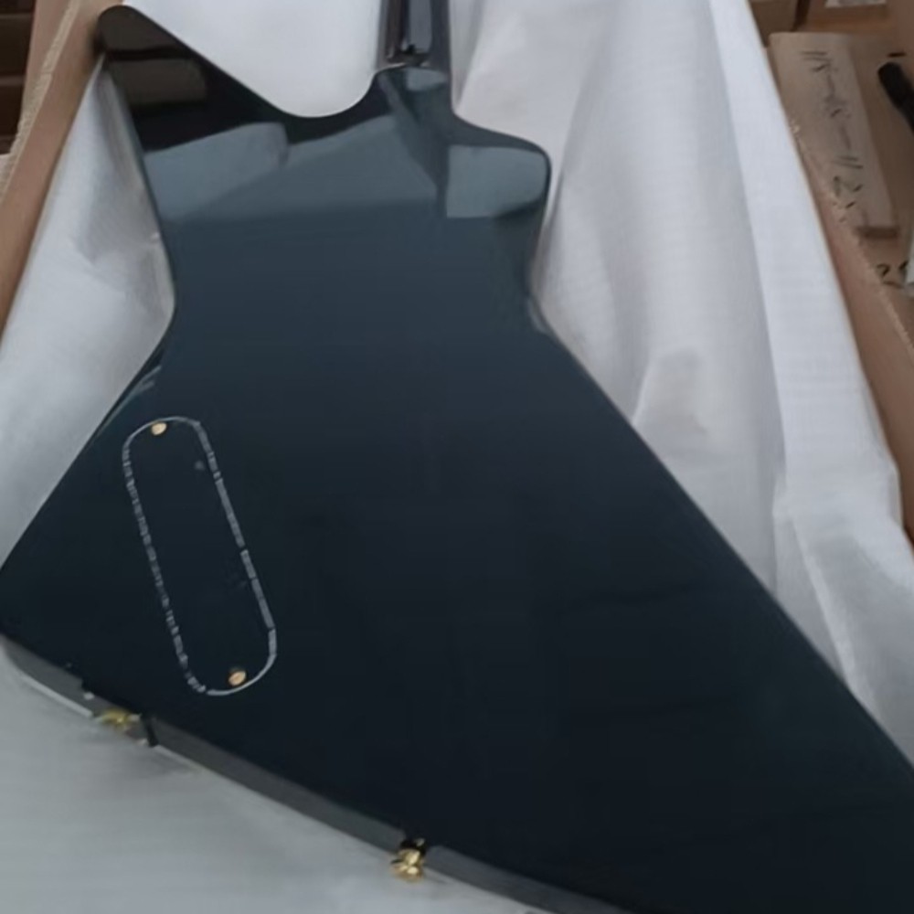 No Brand Custom X‑Plorer Gloss Black Electric Guitar Gold Hardware 22Fret ShipUS