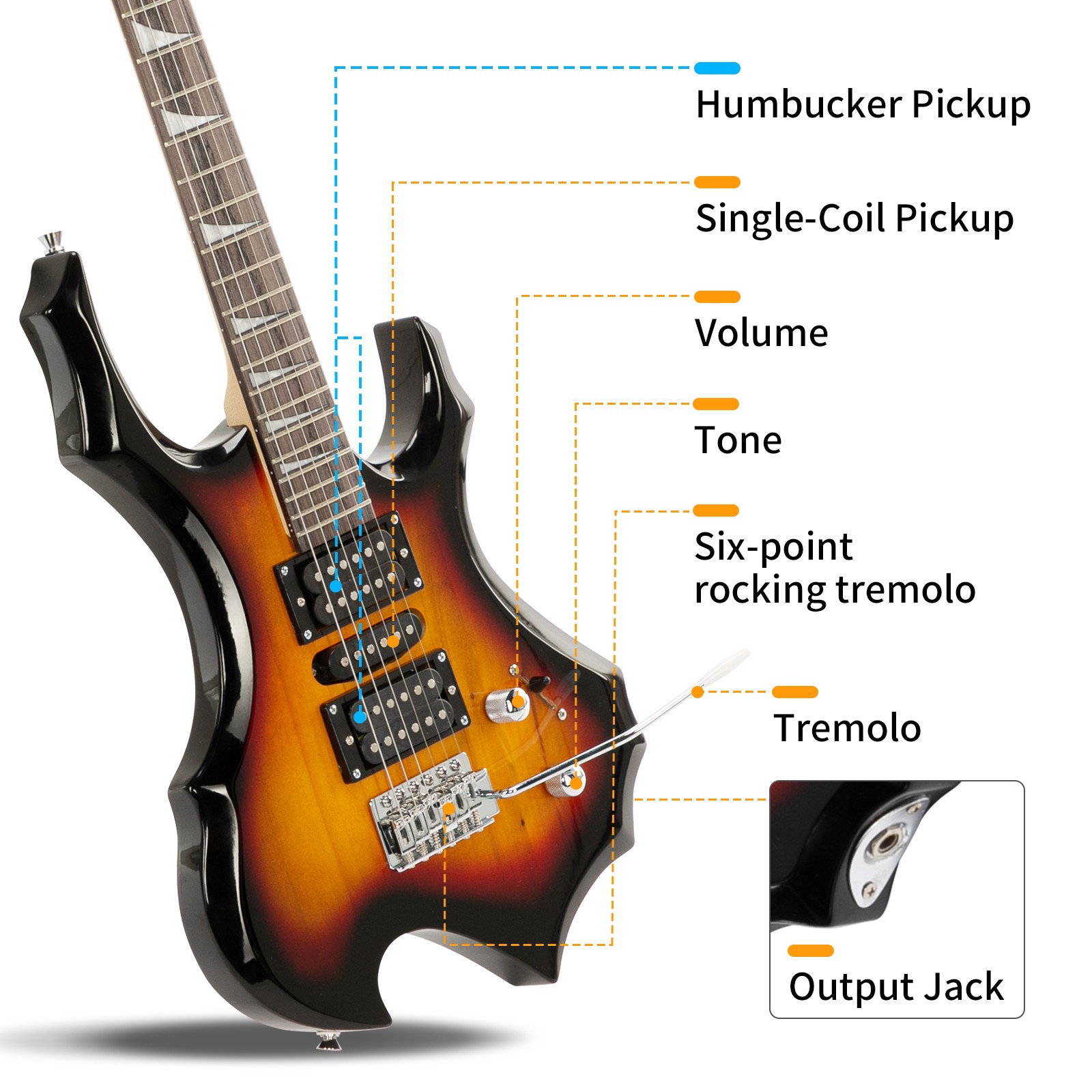 Glarry Burning Fire Style 6 String Basswood Electric Guitar Beginner Kit