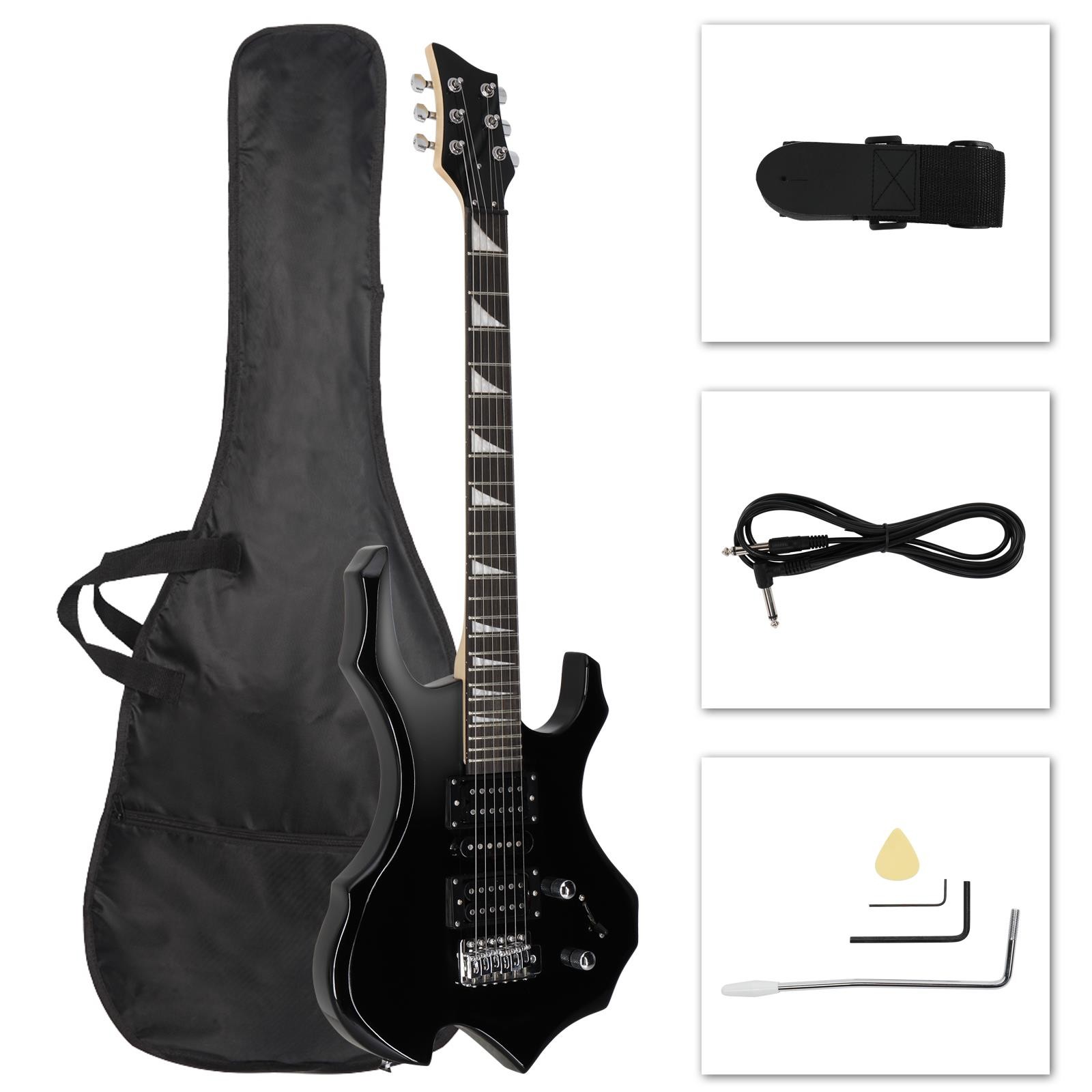 New Electric Guitar Black 6 String Flame Type Beginner Practice Right-Handed