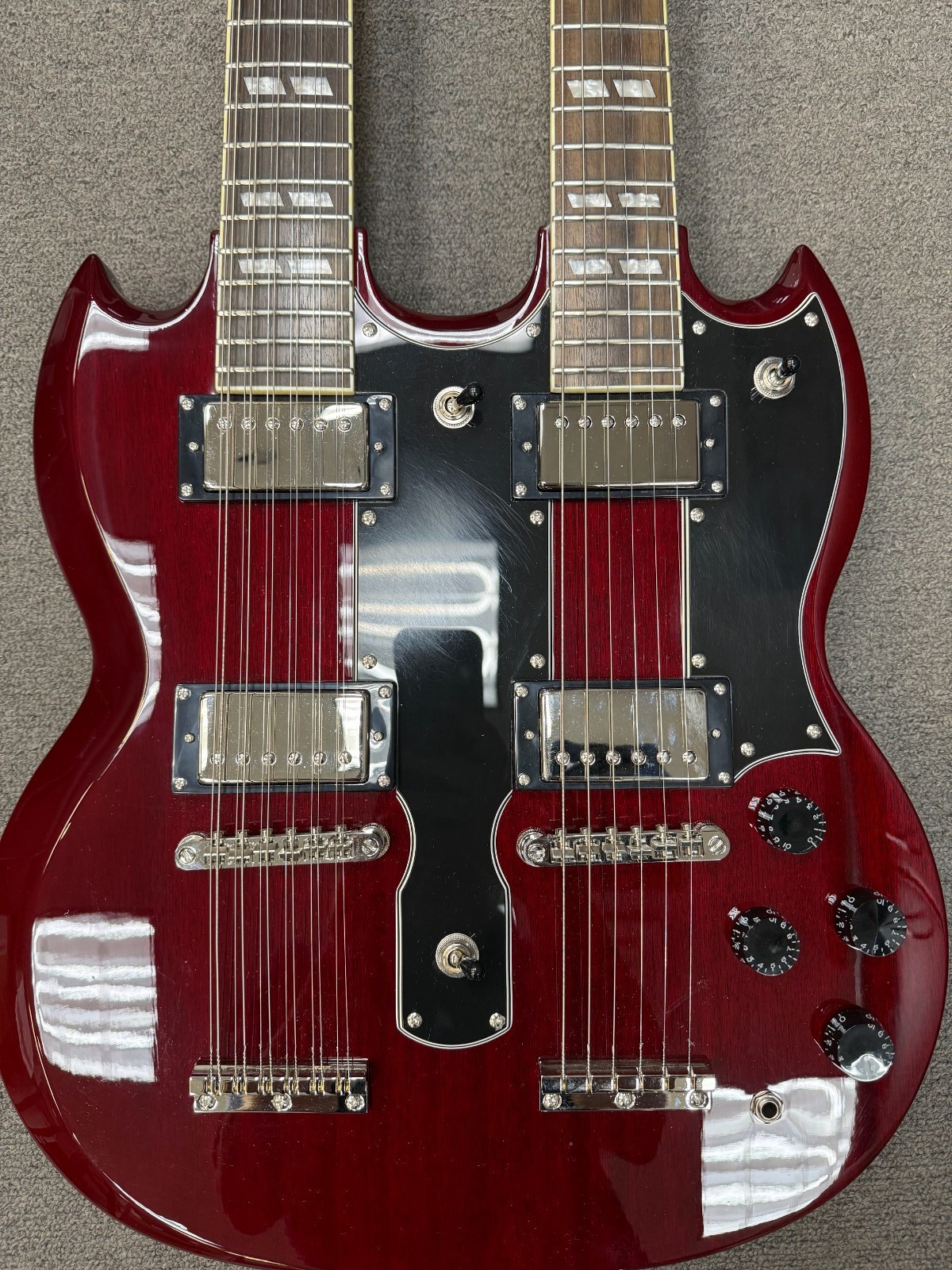Epiphone G-1275 Double Neck Electric Guitar Cherry w/Original Case EXCELLENT! –