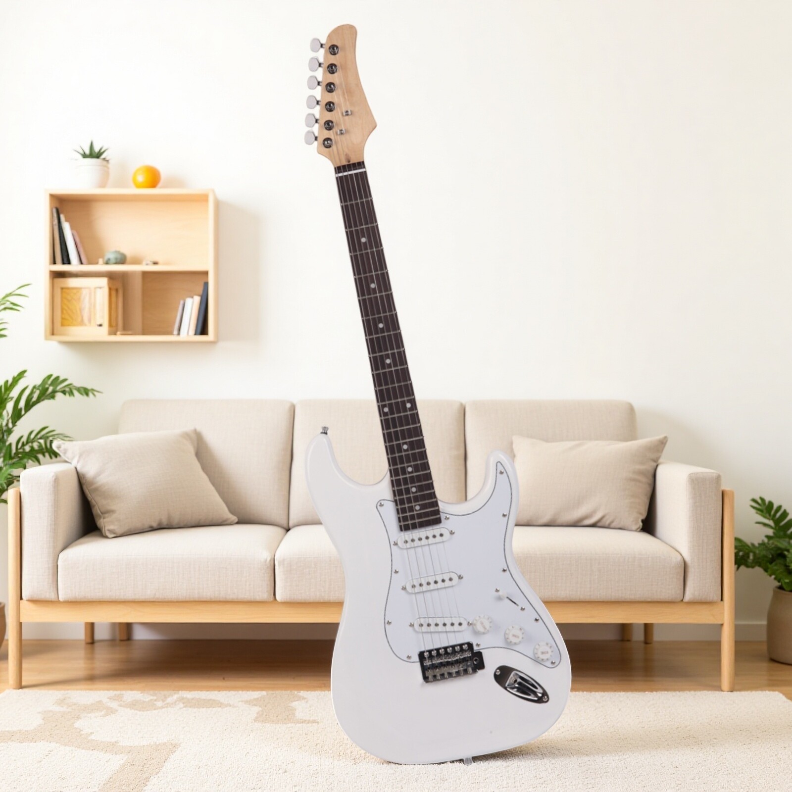 39″ Beginner S-Style Electric Guitar Set – Tremolo Full Size SSS-Pickups White