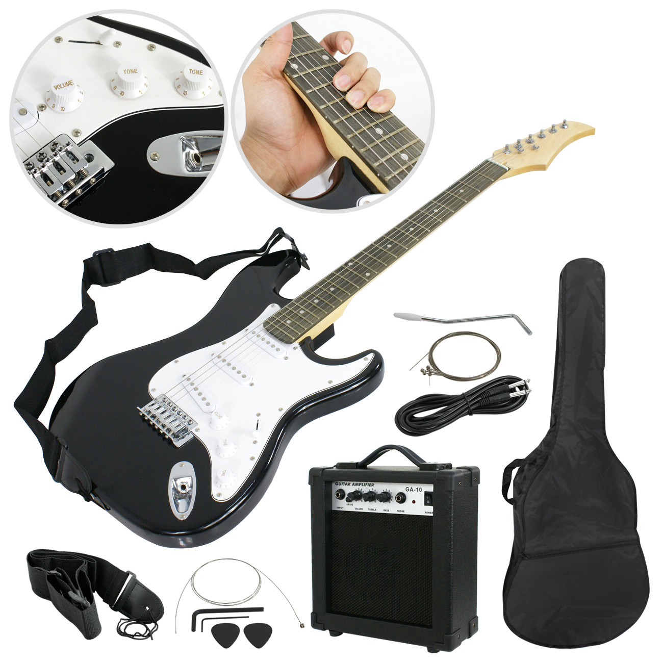 39” Full Size Electric Guitar with 10W AMP, Case & Picks Strap for Beginner