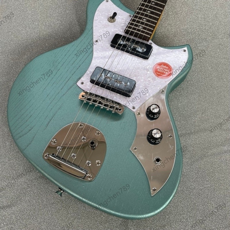 Light Blue Offset Electric Guitar Solid Body Rounded Fret Edge Factory Outlet