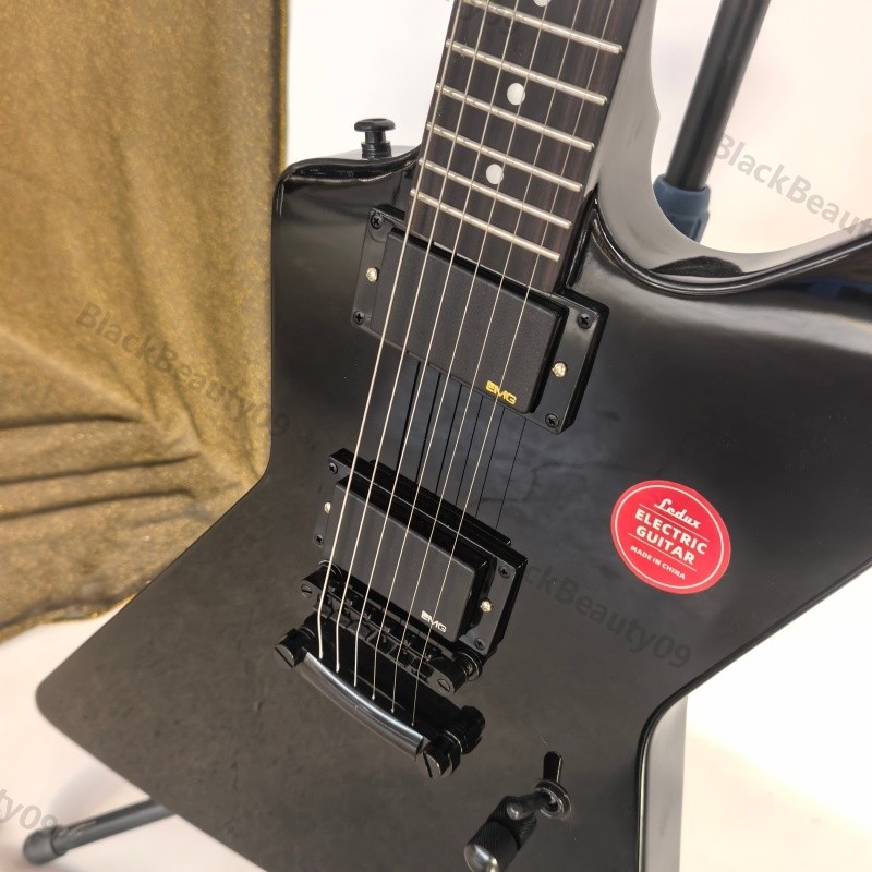 Solid Body Electric Guitar Gloss Black Finish Stainless Rounded Fret Edge HH
