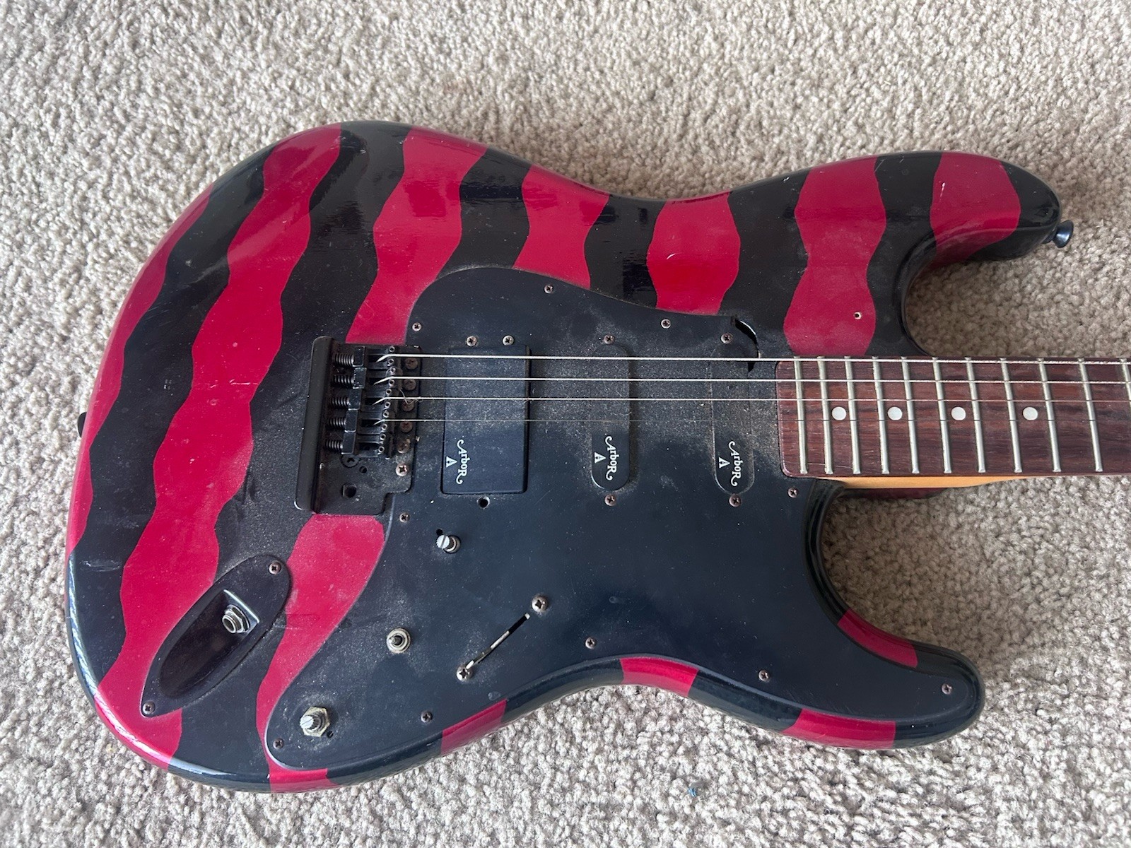 Rare Vintage Arbor SST Super Strat (Red & Black) Zebra Electric Guitar. As Is