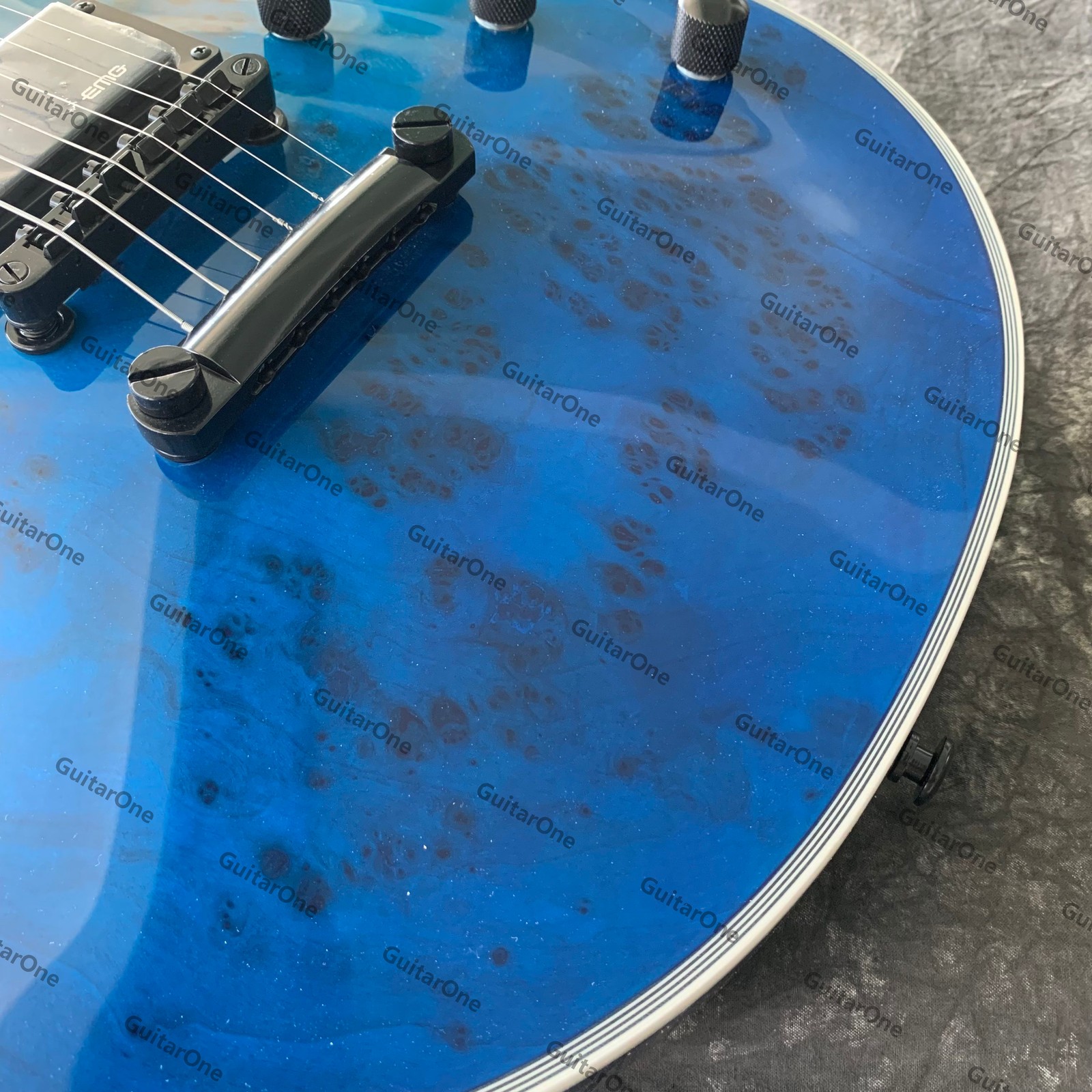 Solid Electric Guitar H-H Pickups Burl Top Ven Blue Finish Black HW Cutaway