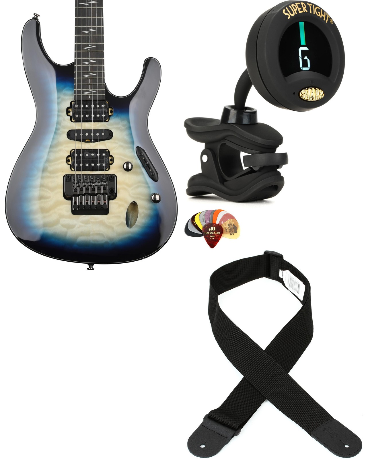 Ibanez JIVAJRDSE + Snark ST-8 + Dunlop PVP101 + Levy’s M8POLY-BLK Value Bun