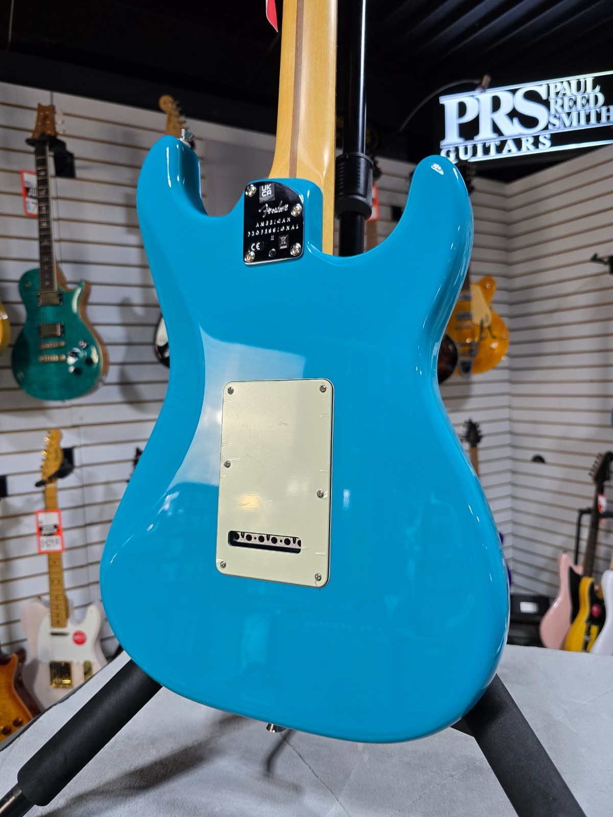 Fender Am Pro II Strat Left Handed- Miami Blue w/Rosewood + FREE Plek #693
