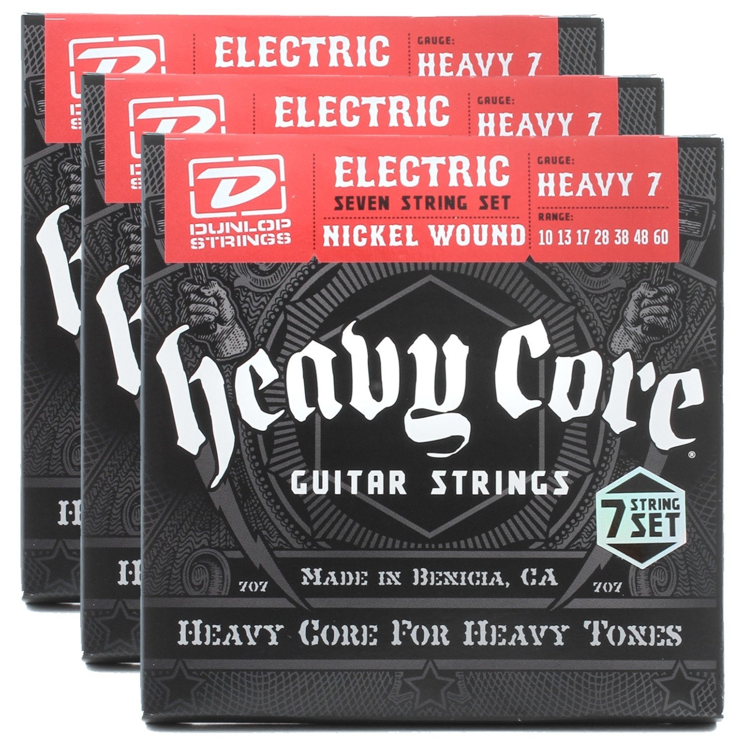 3 Sets of Dunlop DHCN1060 Heavy Core 7/SET Electric Strings