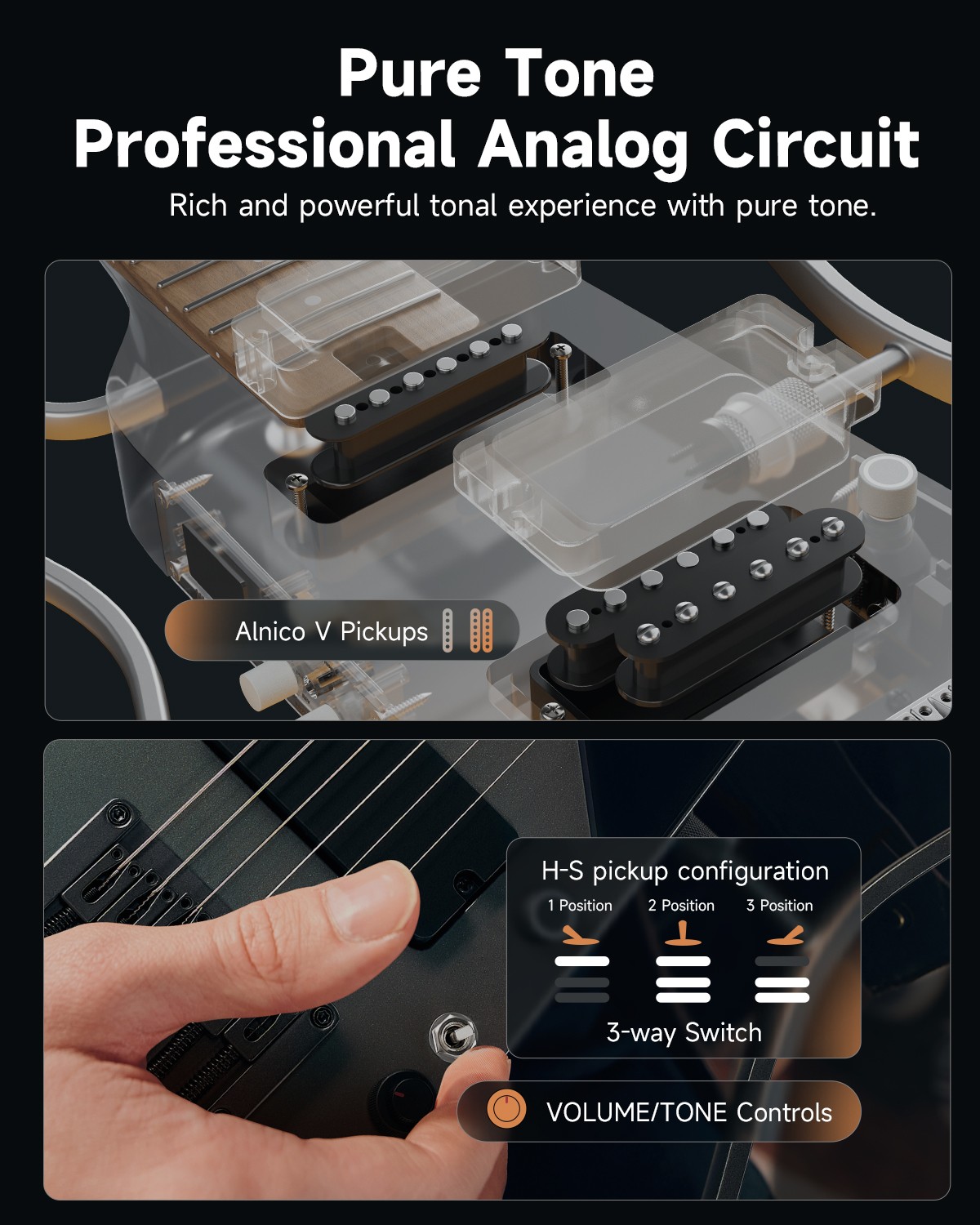 Donner HUSH X PRO Midnight Glow – Smart Travel Guitar with Tone Effects Set