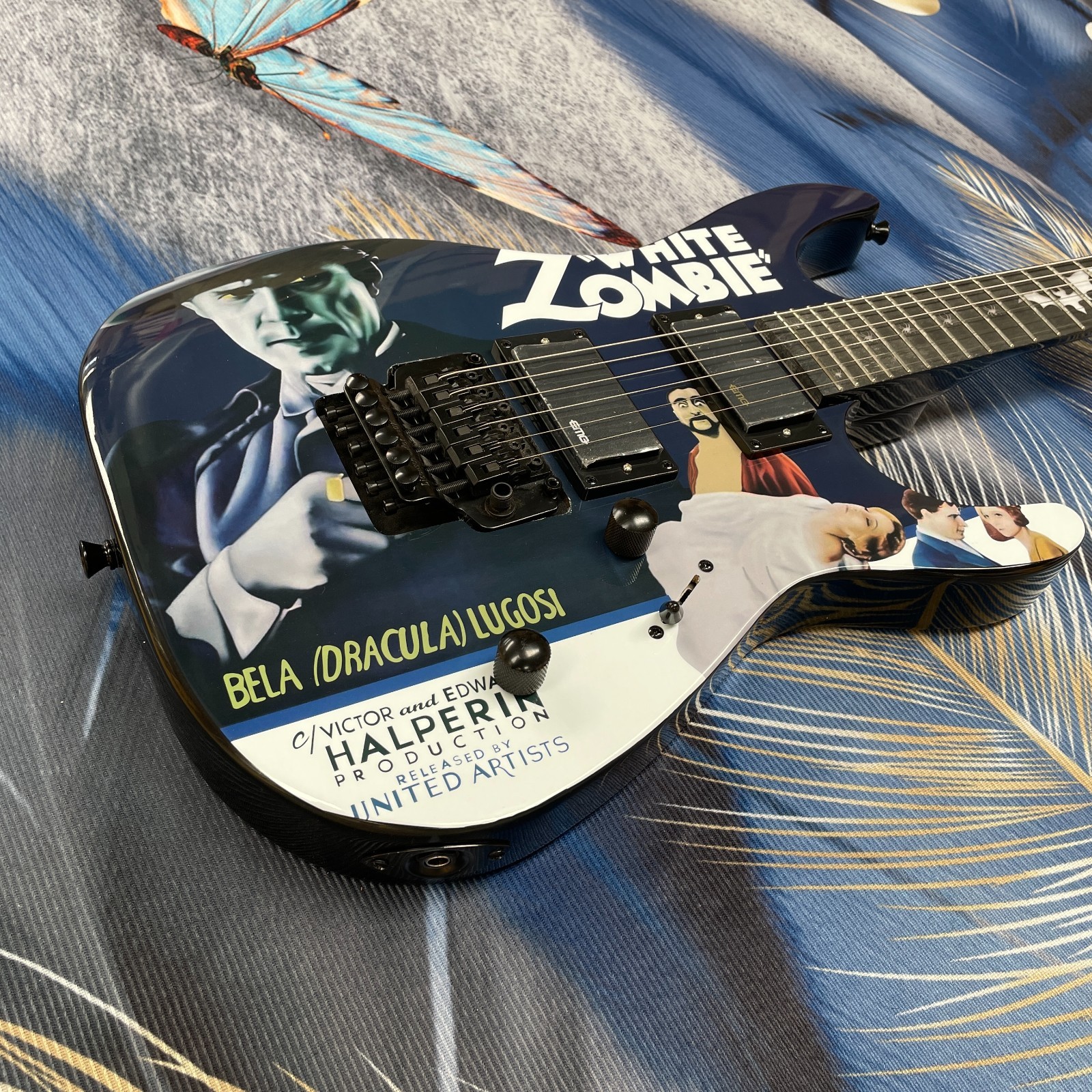 High Quality Discount Electric Guitar with White Zombie Graphic, Black Hardware
