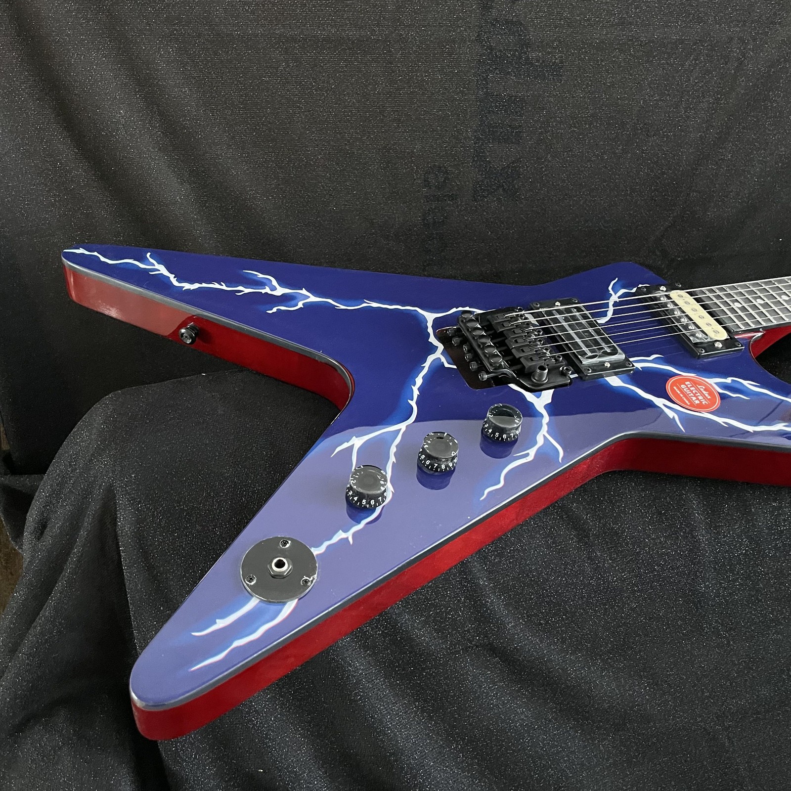 Unique blue top white Lightning Electric Guitar FR Bridge HH Pickups black part
