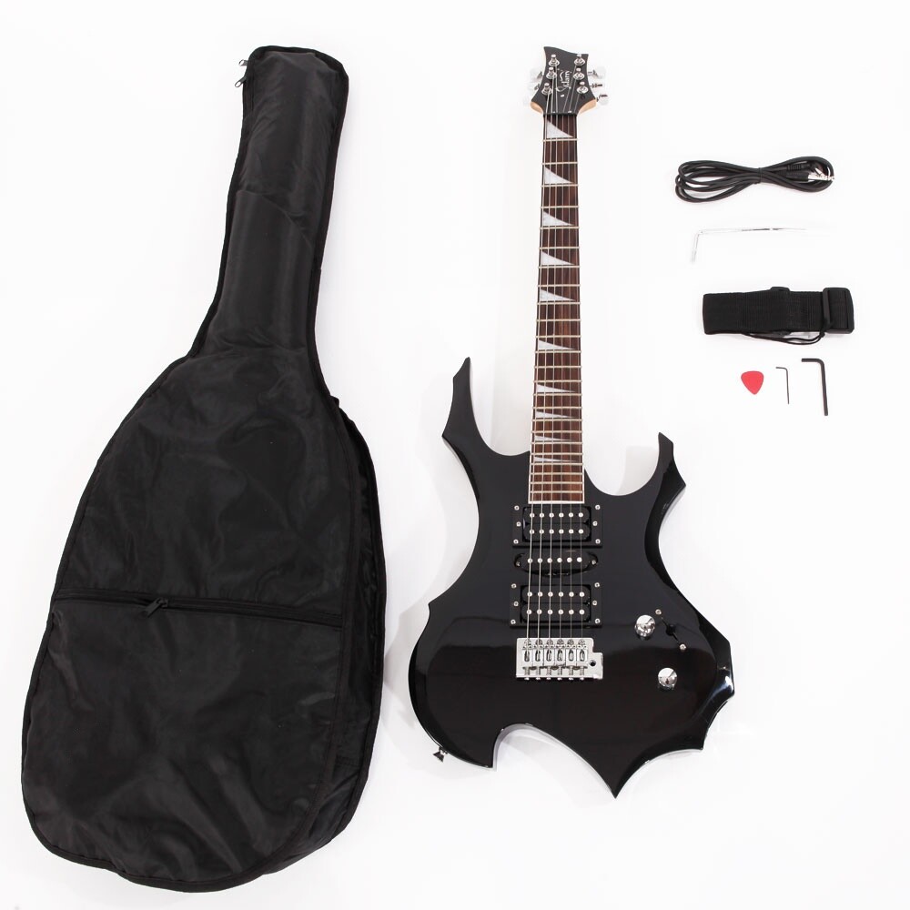 Glarry Flame Shaped Electric Guitar with AMP Sound HSH Pickup Novice Guitar