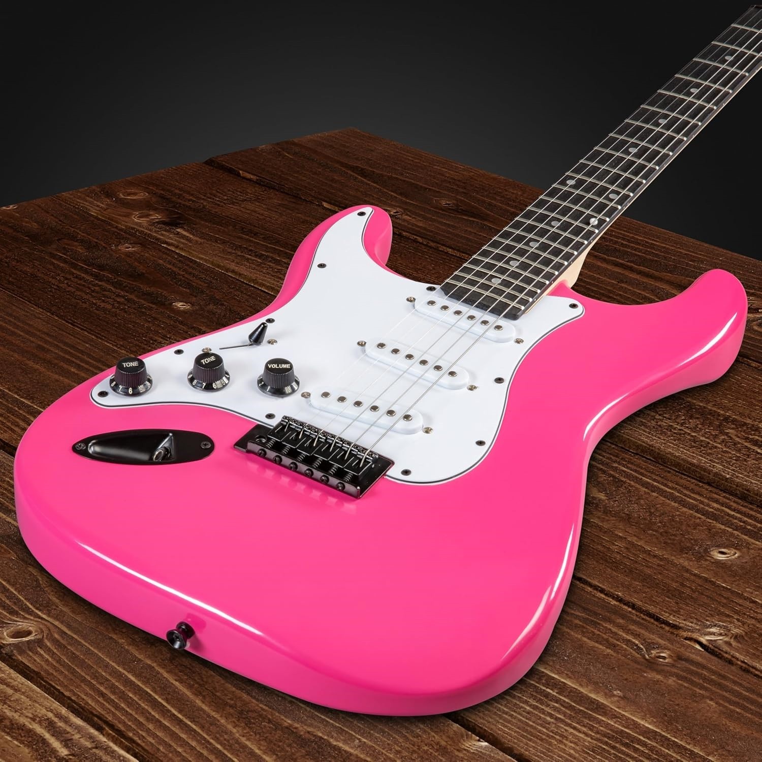 LyxPro 39in Left Handed Electric Guitar Kit Amp Tuner Strap Case Cable Full Pink