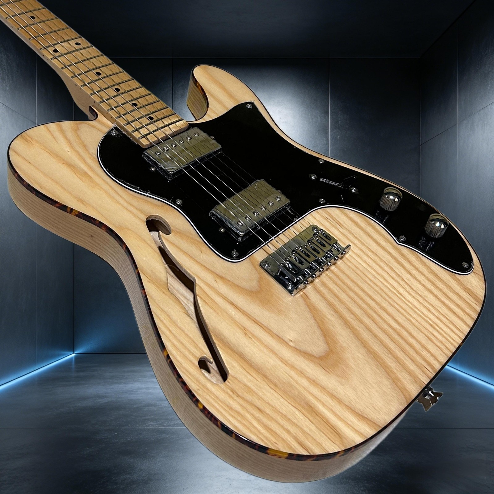 Tele Electric Guitar Maple Fretboard Ash Body Original Wood Color F Hole