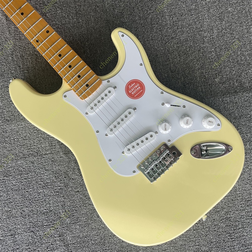 Solid Electric Guitar Stainless Rounded Fret Tremolo Bridge SSS Pickup Cream