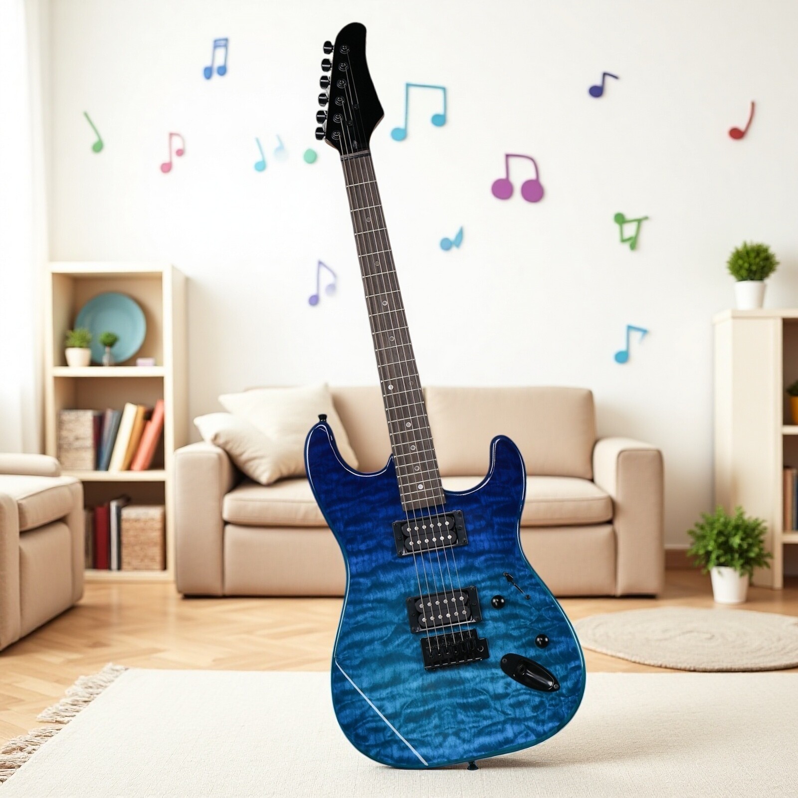 39″ Beginner S-Style Electric Guitar Set – Tremolo Full Size HH Pickups Blue