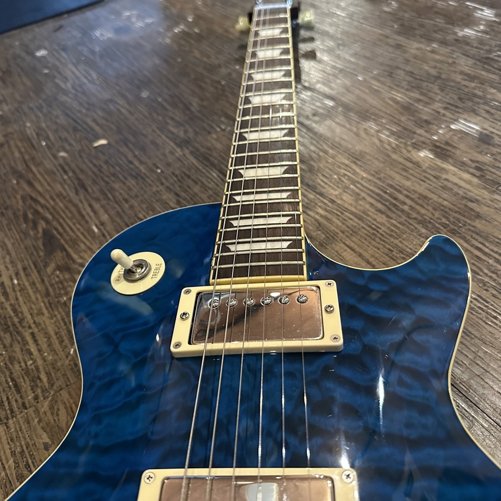 Burny LSD-80N Used Maple Top Mahogany Back Body Mahogany Neck See Thru Blue