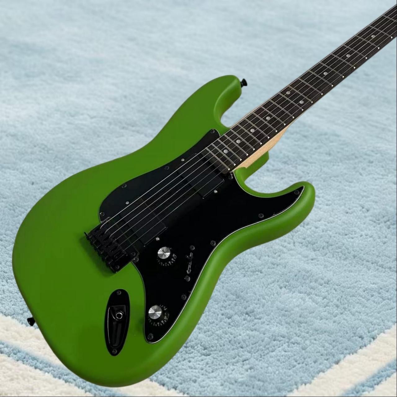 ST Electric Guitar Matte Green Color Mahogany Body Black Hardware Active Pickups