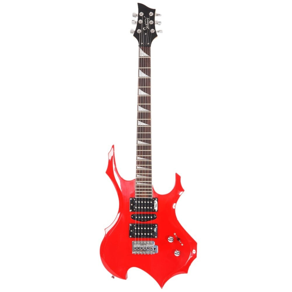 Full-Size 36″ Red Electric Guitar Starter Package with 20-Watt Amp and More
