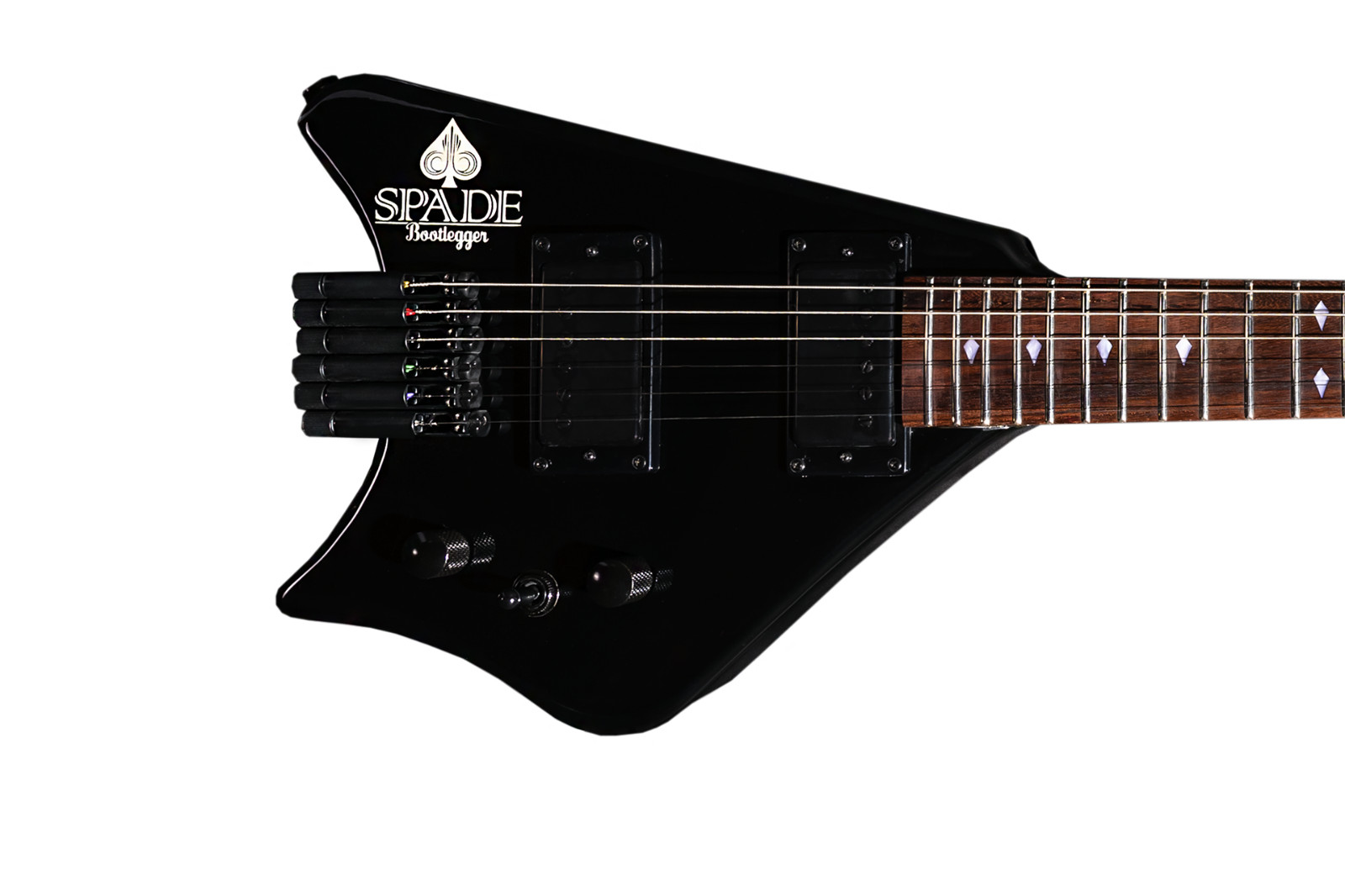 Bootlegger Guitar USA, Black Spade Headless, 24.75″ Short Scale with Hard Case