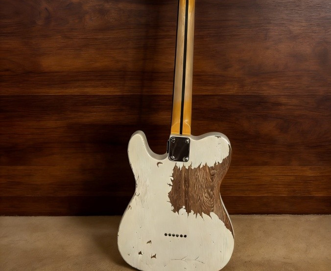 Aged White TL Electric Guitar SS Pickups Maple Neck Black Pickguard Chrome Part